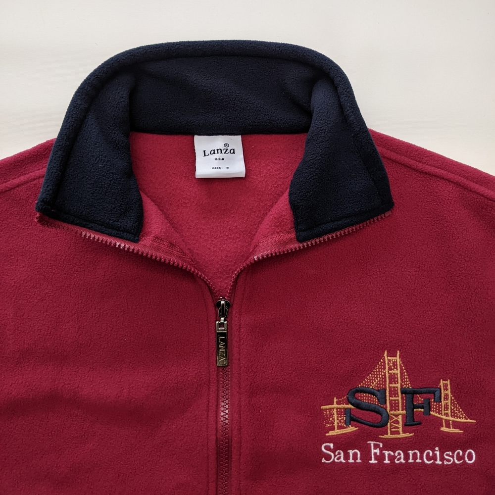 Lanza San Francisco Fleece Embroidered Logo Red Zip Up Sweater, Men's Small